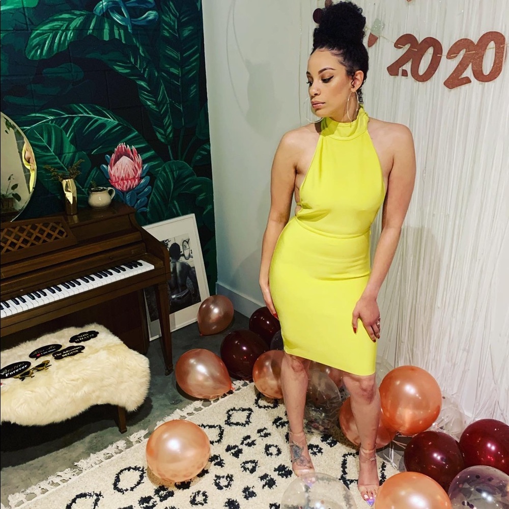 Neon Yellow Open Back Bandage Dress